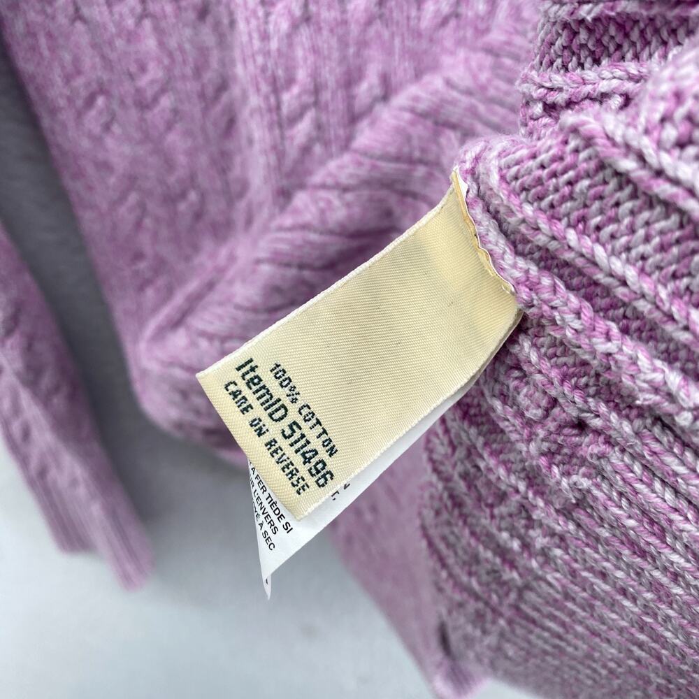 LL BEAN Cardigan Womens L Sweater Button Up Ribbed Cable Knit Cotton Purple - Picture 8 of 11